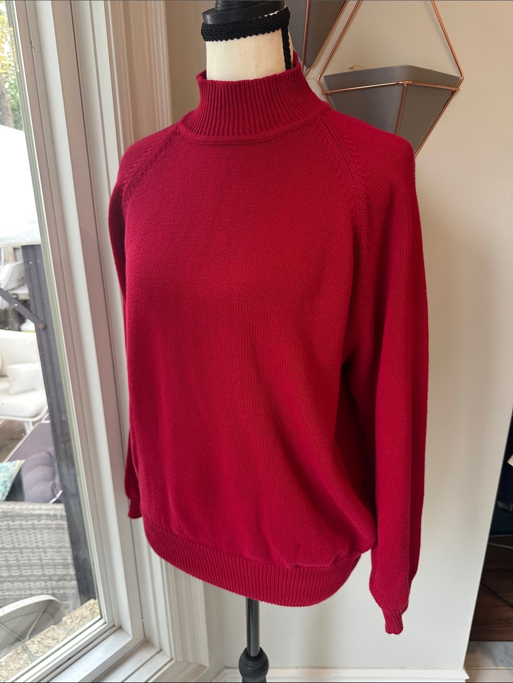 VINTAGE 90s Y2K TABI Red Mock Neck Turtleneck Sweater Classic Knit Size Medium
